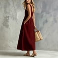 thumbnail image 7 of Gamivast Linen Dresses for Women Sleeveless Square Neck Button Front Maxi Dress with Pockets Casual A-Line Sundress Summer Vacation Beach Dress Wine M, 7 of 7