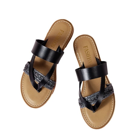 

Kukoosong Womens Sanndals Summer Sandals Clip Toe Flip Flops Boho Casual Slippers Beach Shoes Flat Sandals for Women Black 36