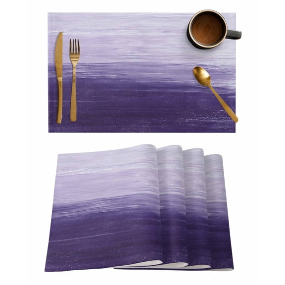 Placemats Set of 4, Purple Ombre Woven Placemat, Linen Place Mats for Kitchen/Dining Tables, Modern Abstract Art Ocean Oil Painting Washable Table Mats for Party