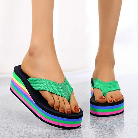 

XIAQUJ Women Wedge Floral Flip Flops Color Sole Beach Flip Flops Fashion Slippers Thick Sole Flip Flops Summer Casual Fashion Beach Slippers Sandals for Women Green 8.5(40)