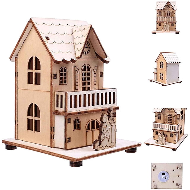 Rawiri Nueva iglesia rústica de madera con led, escena de pueblo navideño de madera DIY, para iluminar las decoraciones navideñas 2020 el taller navideño, con regalos de escena de pueblo iluminado (A)