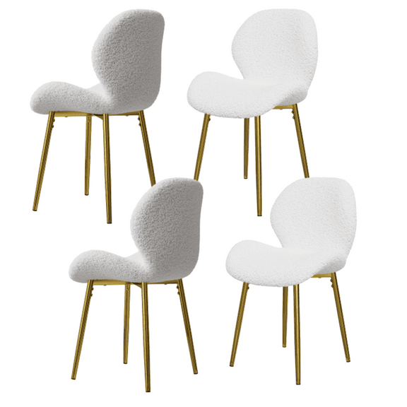 Set of 4 Modern Minimalist Teddy Velvet Dining Chairs with Sturdy Gold Metal Legs and Comfortable Backrest Design, Suitable for Restaurants, Kitchens and Offices (White)