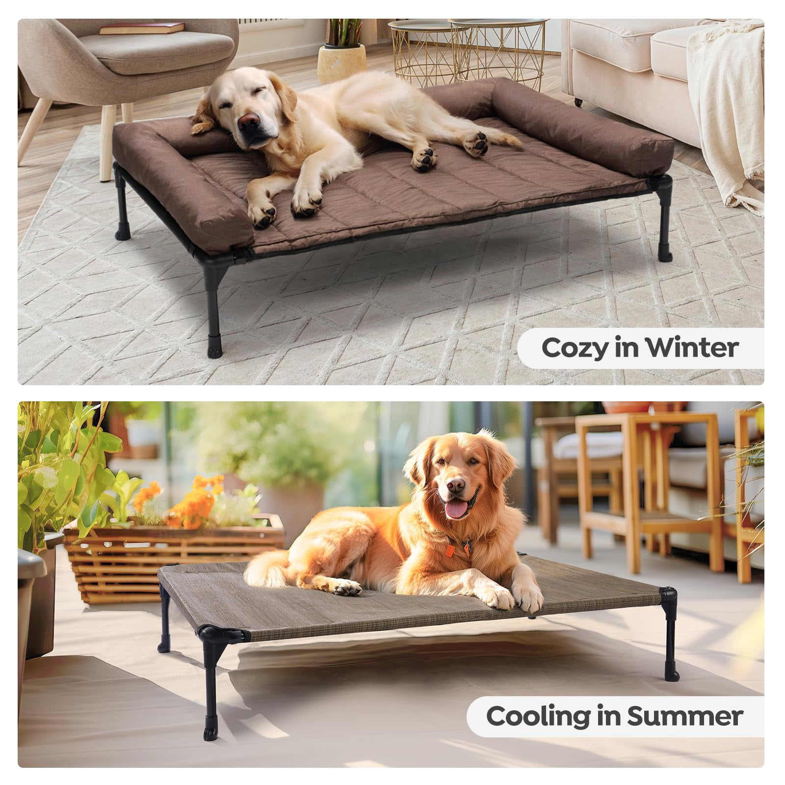 Elevated Dog Bed Add Removable Waterproof Bolster Cushion Mat  Raised Pet With Breathable Teslin Mesh No-slip Feet Sofa For Indoor Outdoor Medium Brown Cwc2331b