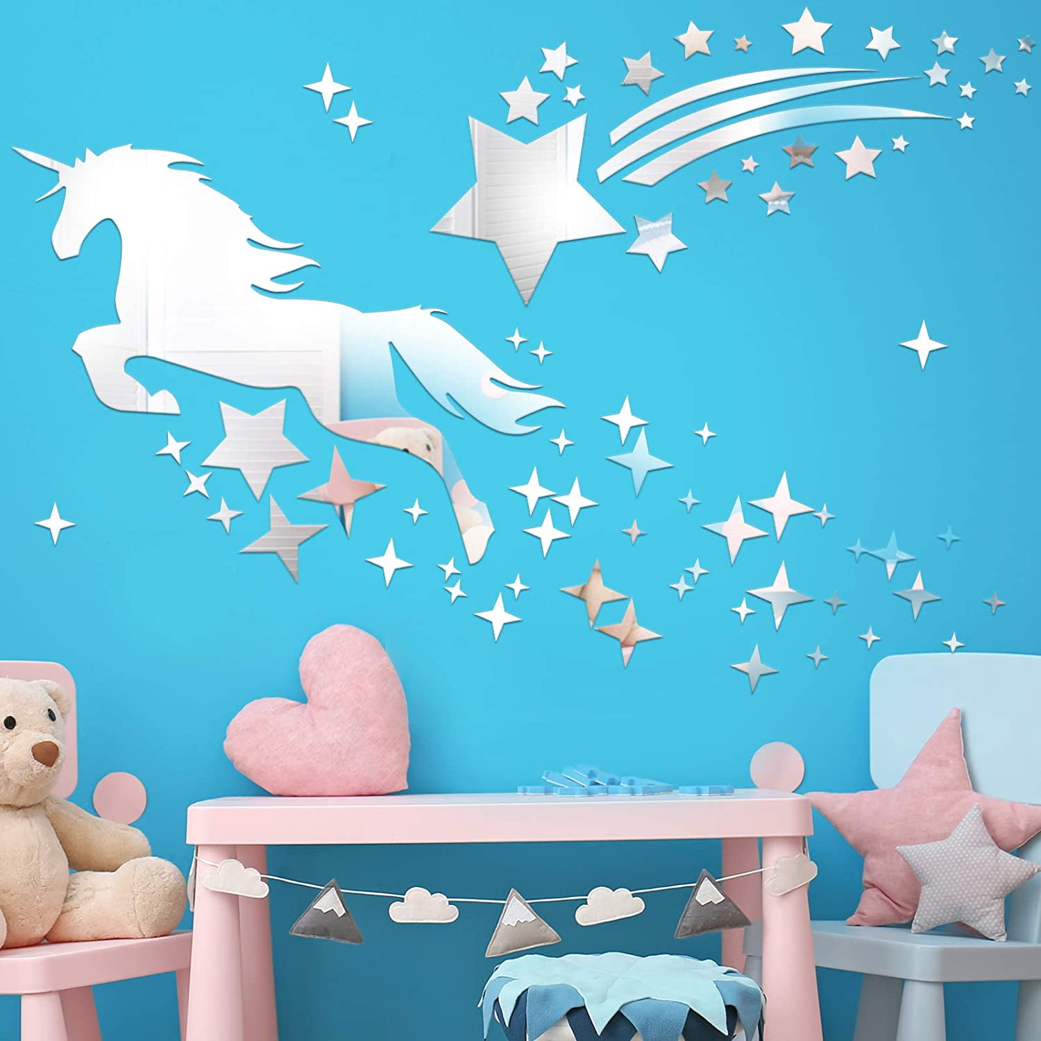 Unicorn Mirror Wall Stickers and Star Acrylic Mirrors