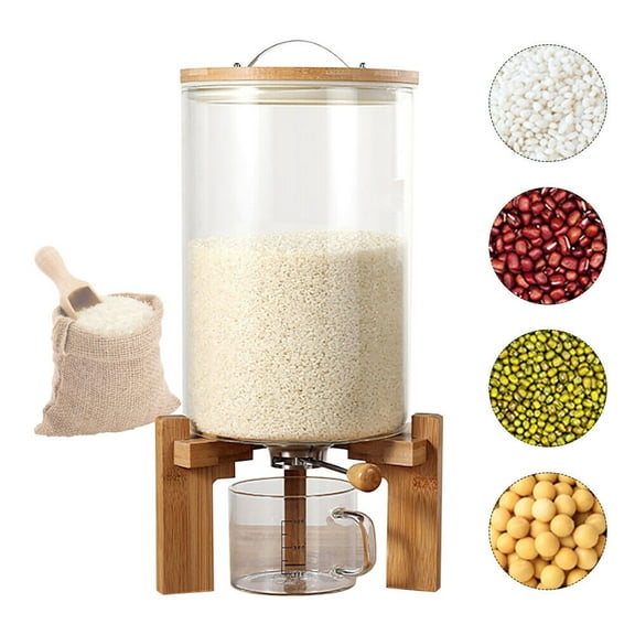 Denest Rice Dispenser, Grain Dispenser Glass Bucket, Cereal Storage Dispenser, Large Capacity Storge Container for Dry Food