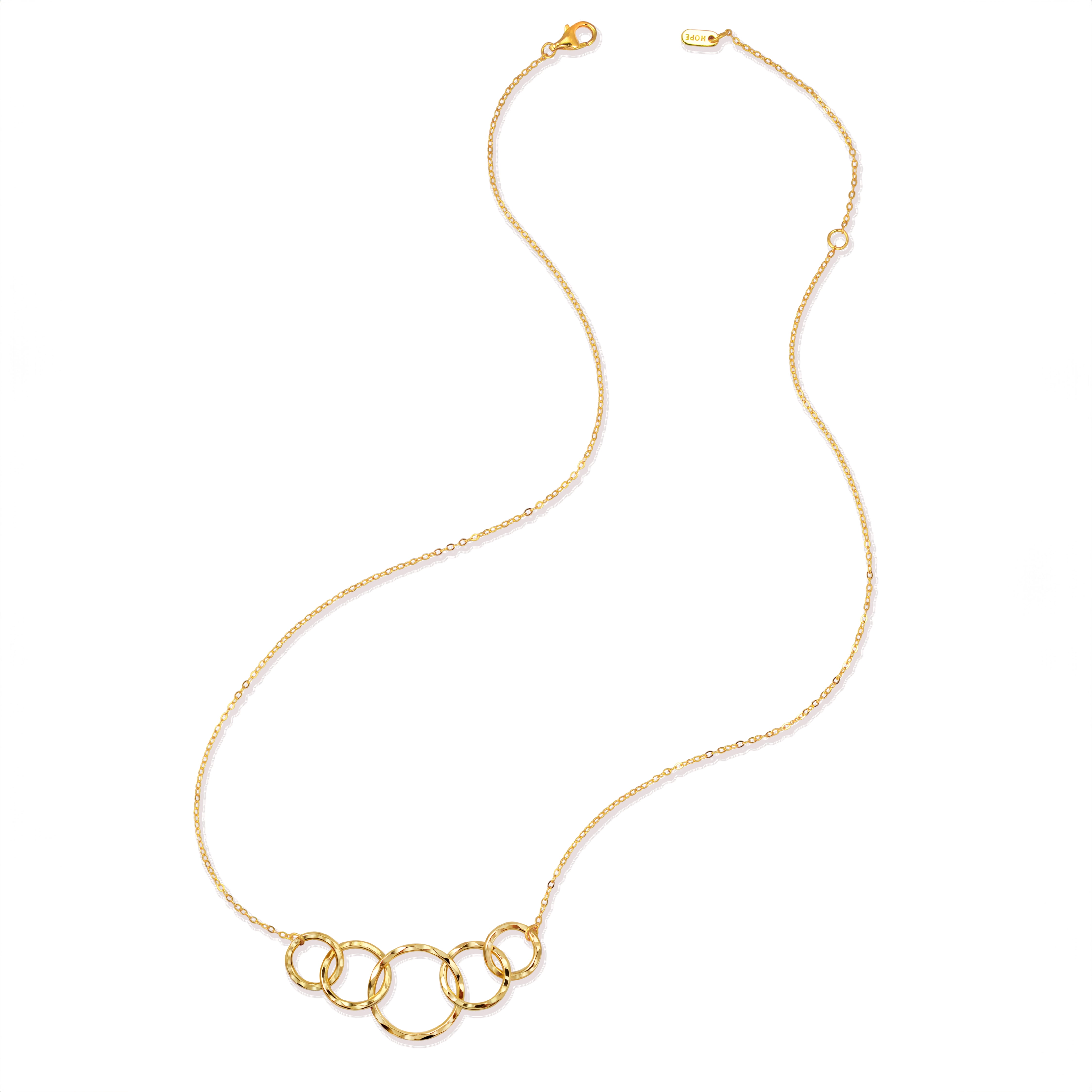HOPE LOVE SHINE 50th Birthday Gift for Her – 5 Ring Gold Necklace, 5 Decades Jewelry