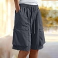 thumbnail image 2 of QATAINLAV Bermuda Shorts for Women Baggy Wide Leg Cargo Shorts Summer Knee Length Quick Dry Hiking Shorts with Pockets Dark Gray M, 2 of 7