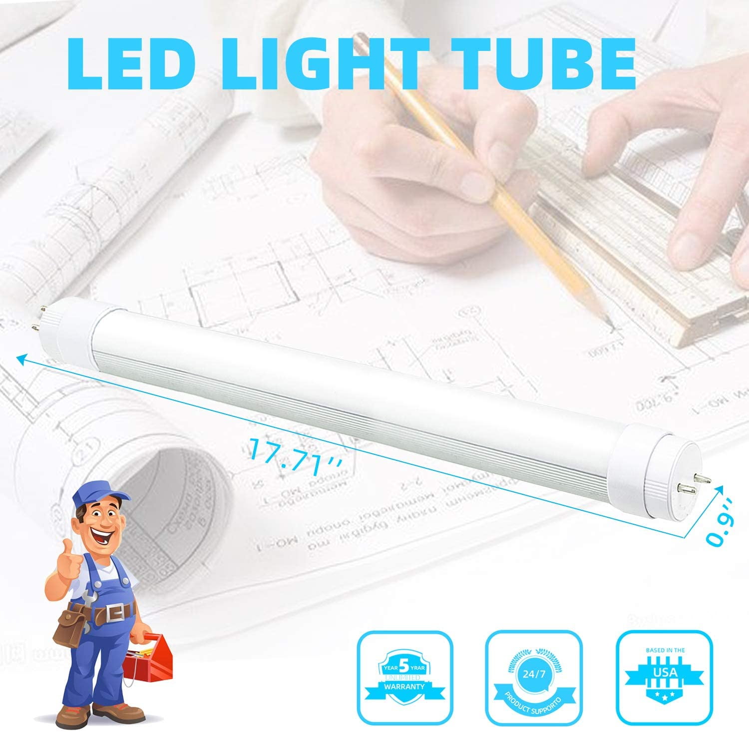 Rotatable Details about   12V RV-LED F15T8 Tube Light -Daylight 5500K-18" -7W 17-3/4" pin to pin 
