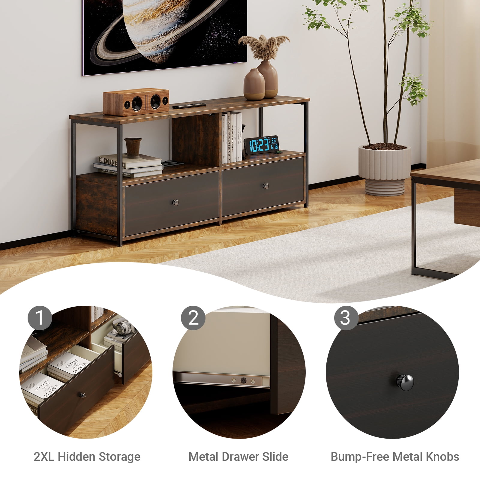 Manora Mid Century TV Stand for 55-60'' TVs, Media Console Table with Storage for Living Room, Brown