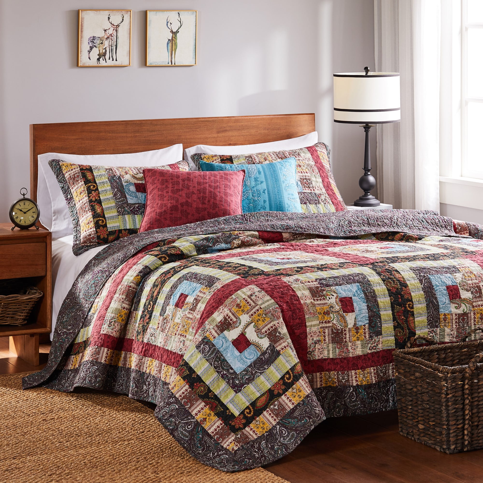Global Trends Caribou Creek Lodge Authentic Patchwork 100% Cotton Reversible Quilt Set, 3-Piece King/Cal King