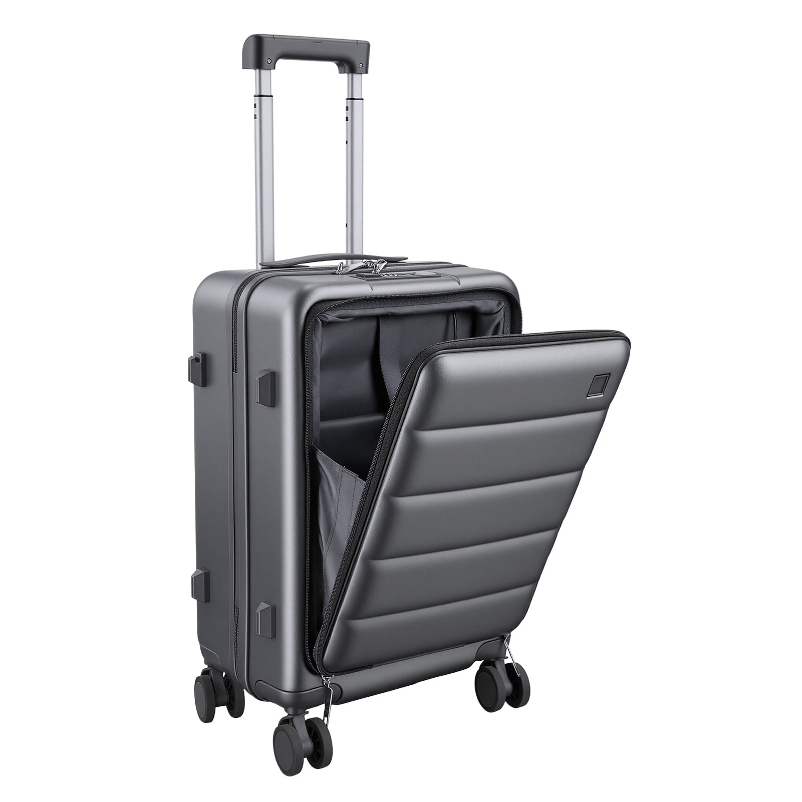 Sioweci 20 Inch Carry-On Luggage with Front Laptop Pocket, USB Charger Port & Cup Holder,360 Degrees Spinner Wheels, Side Hook, Phone Stand , TSA Lock, Suitcase,Dark Gray
