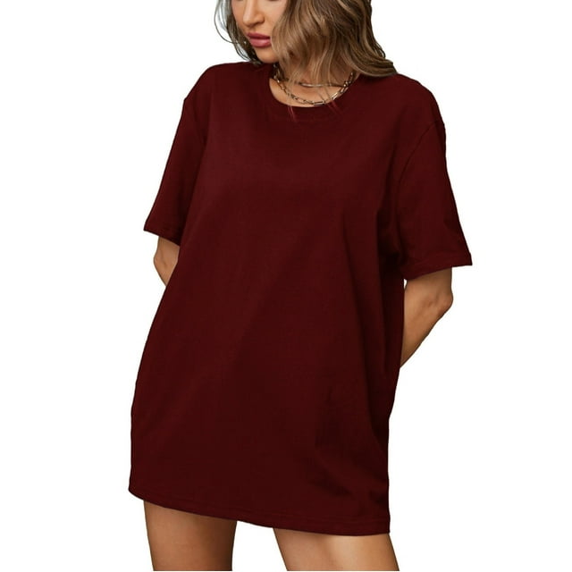 Plebaso T-Shirts en Coton pour Femmes à Manches Courtes, Col Rond, T-Shirts Basiques, Hauts Décontractés, Couleur Unie, Coupe Ample