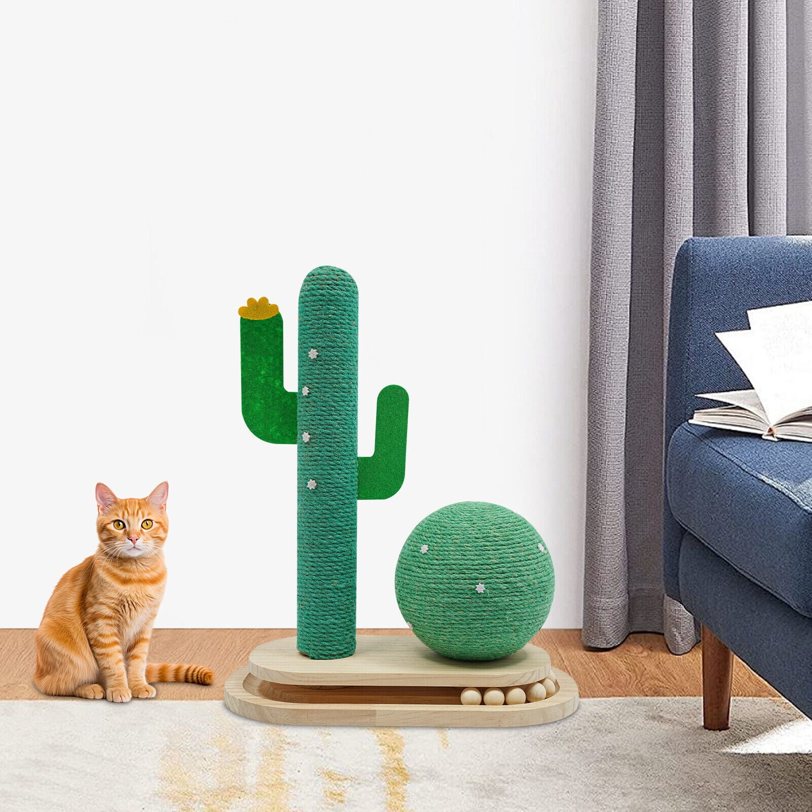 ToppiJoy Freestanding Road Cat Scratching Post Cactus Cat Scratcher Kitten Condo Tower House Bed with 4 EVA Anti-slip Pads