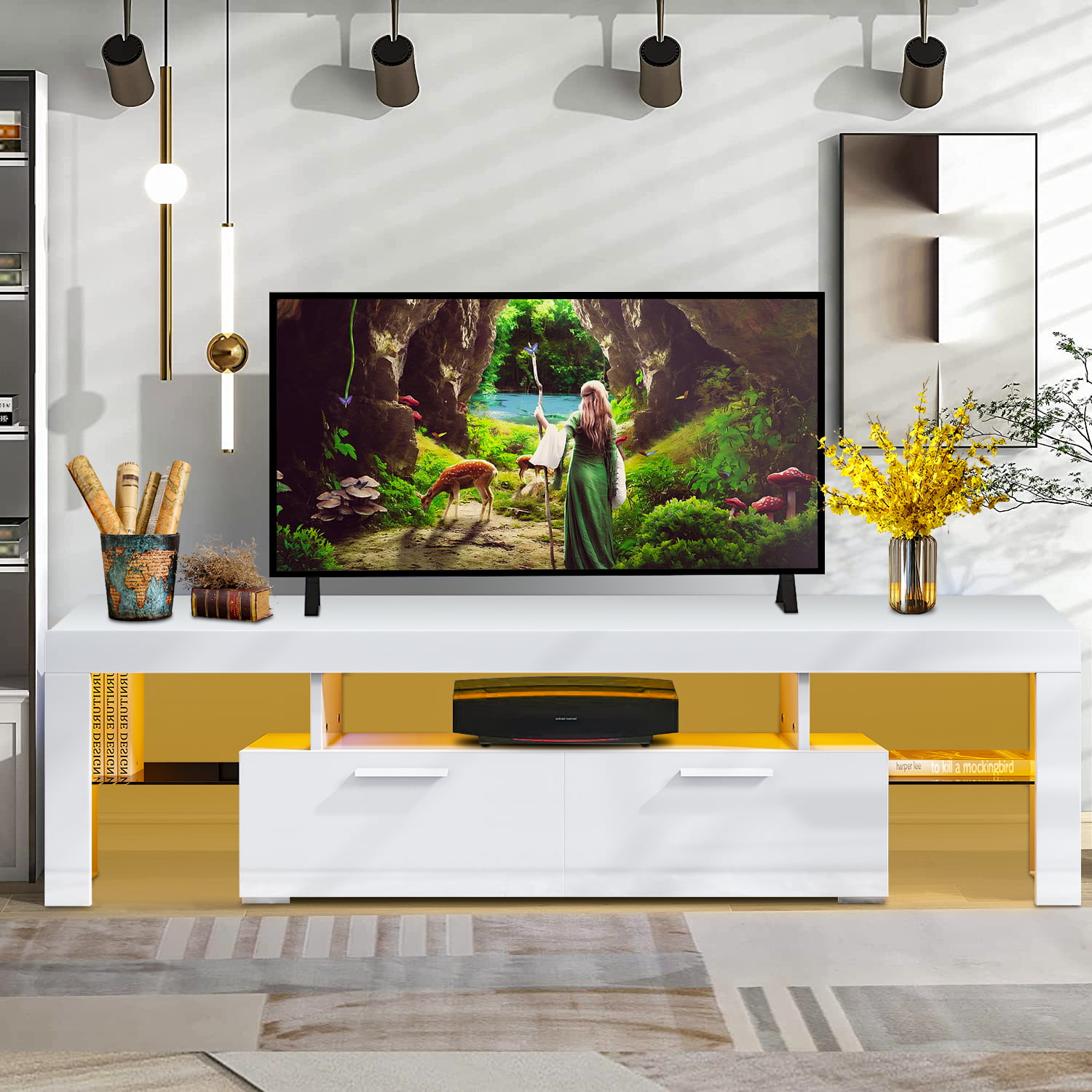 LED TV Stand Cabinet Unit 1 Drawer Gloss Matte bedroom living room home furnit 