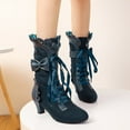 thumbnail image 3 of Victorian Mid Calf Boots for Women's Vintage Bow Ruffles Goth Boots Costume Lace Up Booties Halloween Boots, 3 of 5