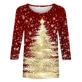 thumbnail image 5 of Women's Shirt 3/4 Sleeve Plus Size Christmas Tree Print Crewneck T-Shirt Soft Breathable Loose Fit Tops Casual Holiday Party Tunic Tee, 5 of 5