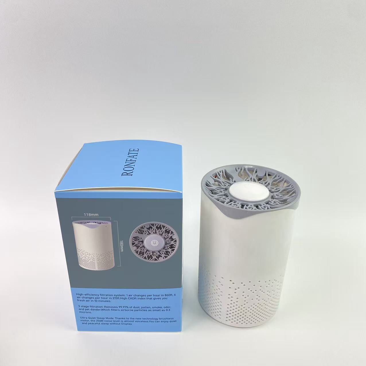 RONFATE Air purifiers, Home air purifier with H13 True HEPA filter, 3-speed compact air purifier, timer, white