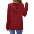 thumbnail image 2 of Fantaslook Hoodies for Women Waffle Knit Sweatshirts Drawstring Long Sleeve Tops Button V Neck Pullover, 2 of 9