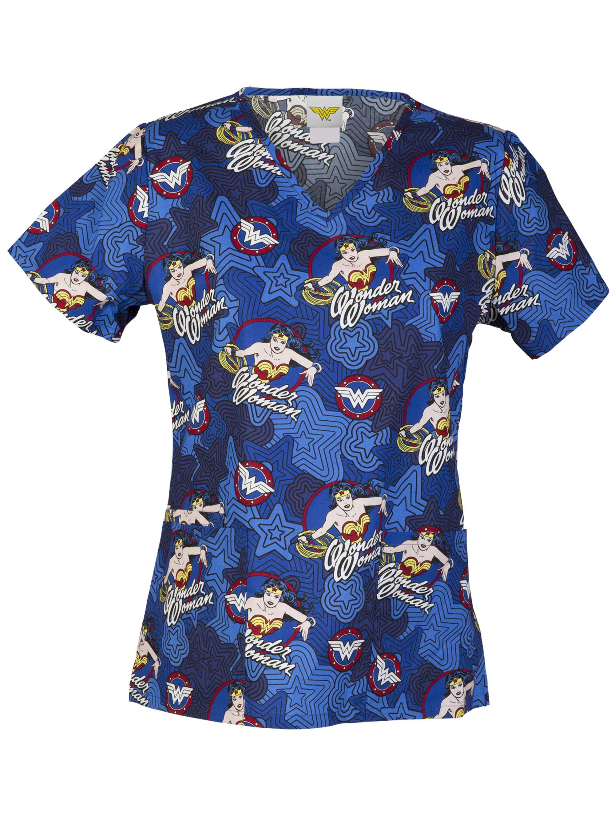 DC Comics "Wonder Woman Star Power" Women's Printed VNeck Scrub Top