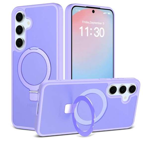 for Samsung Galaxy A36 5G Case with Ring Kickstand, Compatible with MagSafe, Ultra Slim Lightweight Drop Protective Cover, Luxury Shockproof Anti-Scratch Translucent Back Phone Case, Lightpurple