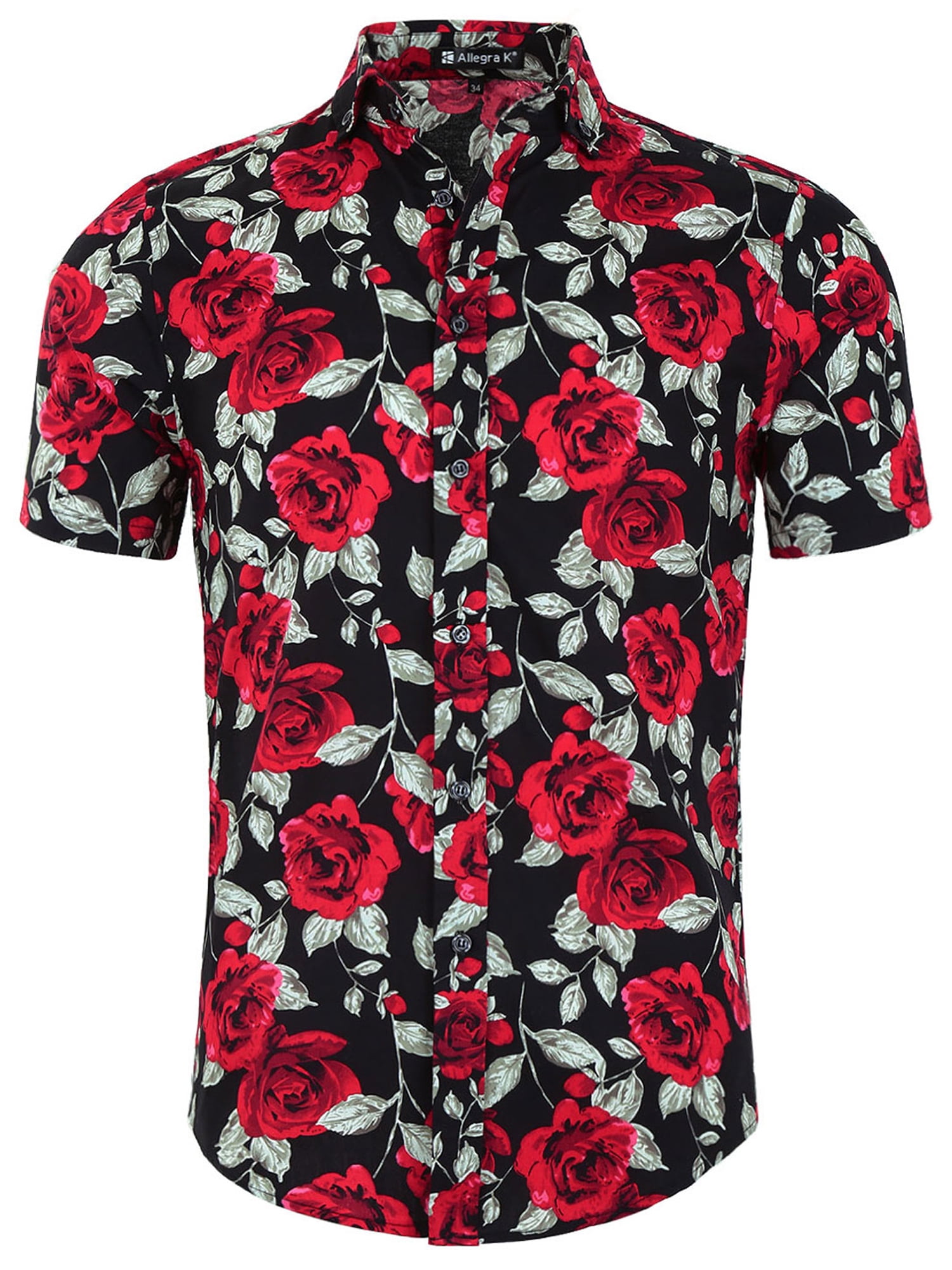 NEW Mens Fashion Denim Shirt Flower Floral Printed Hawaii Long Sleeve Jean Shirt