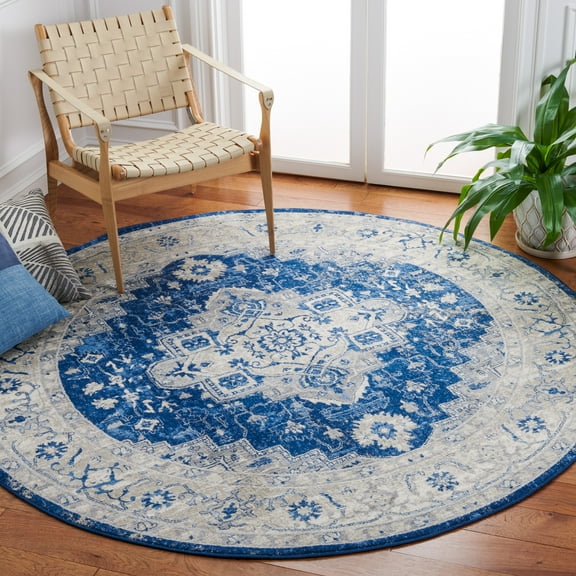 SAFAVIEH Brentwood Dimas Oriental Area Rug, Navy/Gray, 6'7" x 6'7" Round