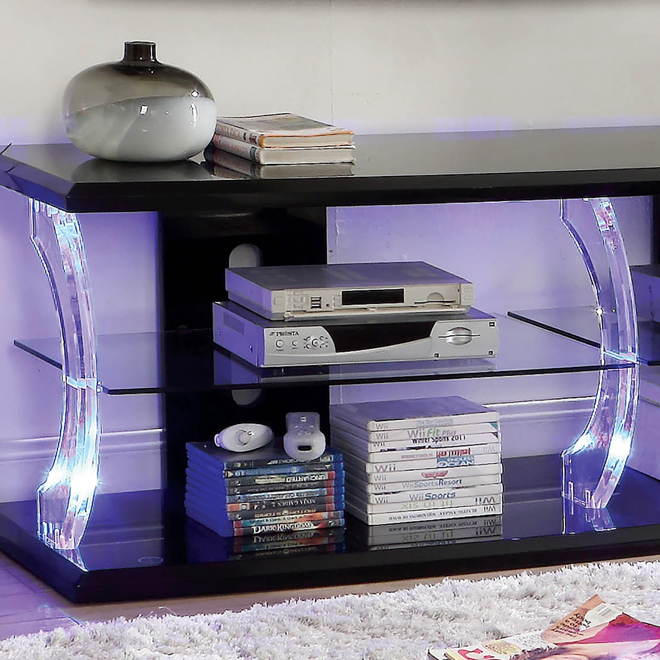 Furniture of America Vedot TV Stand for TVs up to 66" with LED, Black