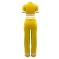 thumbnail image 5 of XFLWAM Women's Sexy Ribbed Two Piece Outfit Short Sleeve V Neck Crop Top High Waisted Wide Leg Long Pants Tracksuits Yellow S, 5 of 6
