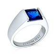 thumbnail image 3 of Bling Jewelry Mens Traditional 3CT Blue Clear Cubic Zirconia CZ Square Solitaire Ring Pinky Ring Silver Plated, 3 of 6