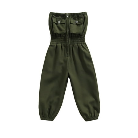 

IZhansean Summer Fashion Toddler Girls Jumpsuits Solid Strapless Sleeveless Zipper Playsuits Pants Blackish Green 3-4 Years
