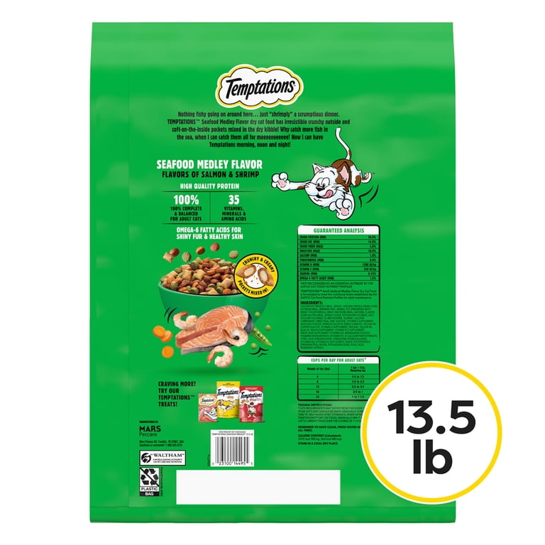 TEMPTATIONS, Adult Dry Cat Food, Seafood Medley Flavor, 13.5 lb