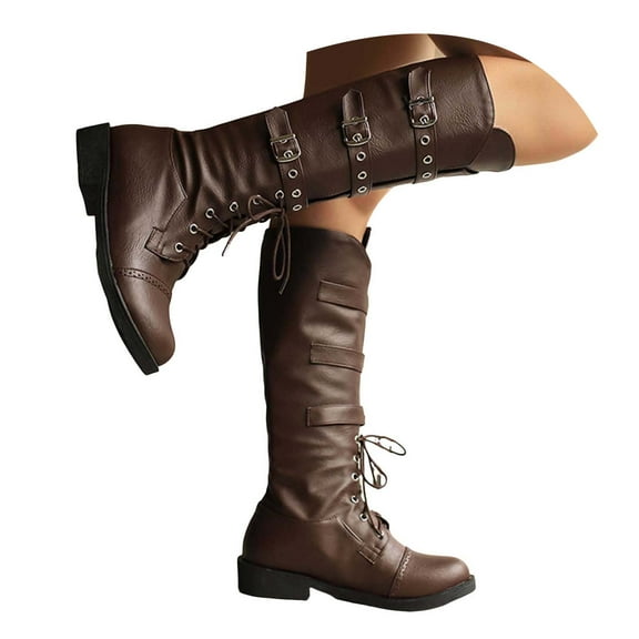 UngA Casual Boots for Women Women's Cowboy Boots Mid Calf Cowgirl Embroidered Western Chunky Heel Pull On Knee High Boots Brown,6