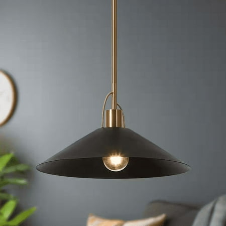 

LNC Black Pendant Light 1-Light Modern Industrial Island Hanging Ceiling Light with Geometric Bell Shade and Brass Accent