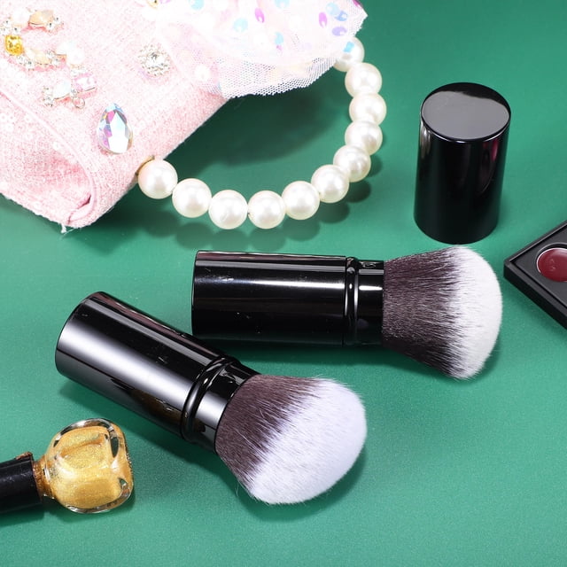 unbranded 2Ud Kit De Brochas De Maquillaje Negro Retráctil Con Protector Para Aplicar Polvo Y Rubor