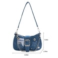 thumbnail image 2 of Bolso Axila Mano Con Bordado Estrellas Hombro Mezclilla Cadena Y2K () Azul, 2 of 9