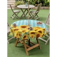 thumbnail image 3 of Outdoor Tablecloth with Umbrella Hole and Zipper, Sunflower Round Table Cloth 54 Inch Waterproof Tablecloth, Yellow Summer Botanical Blue Striped Farmhouse Picnic Table Cover for Patio Camping, 3 of 7