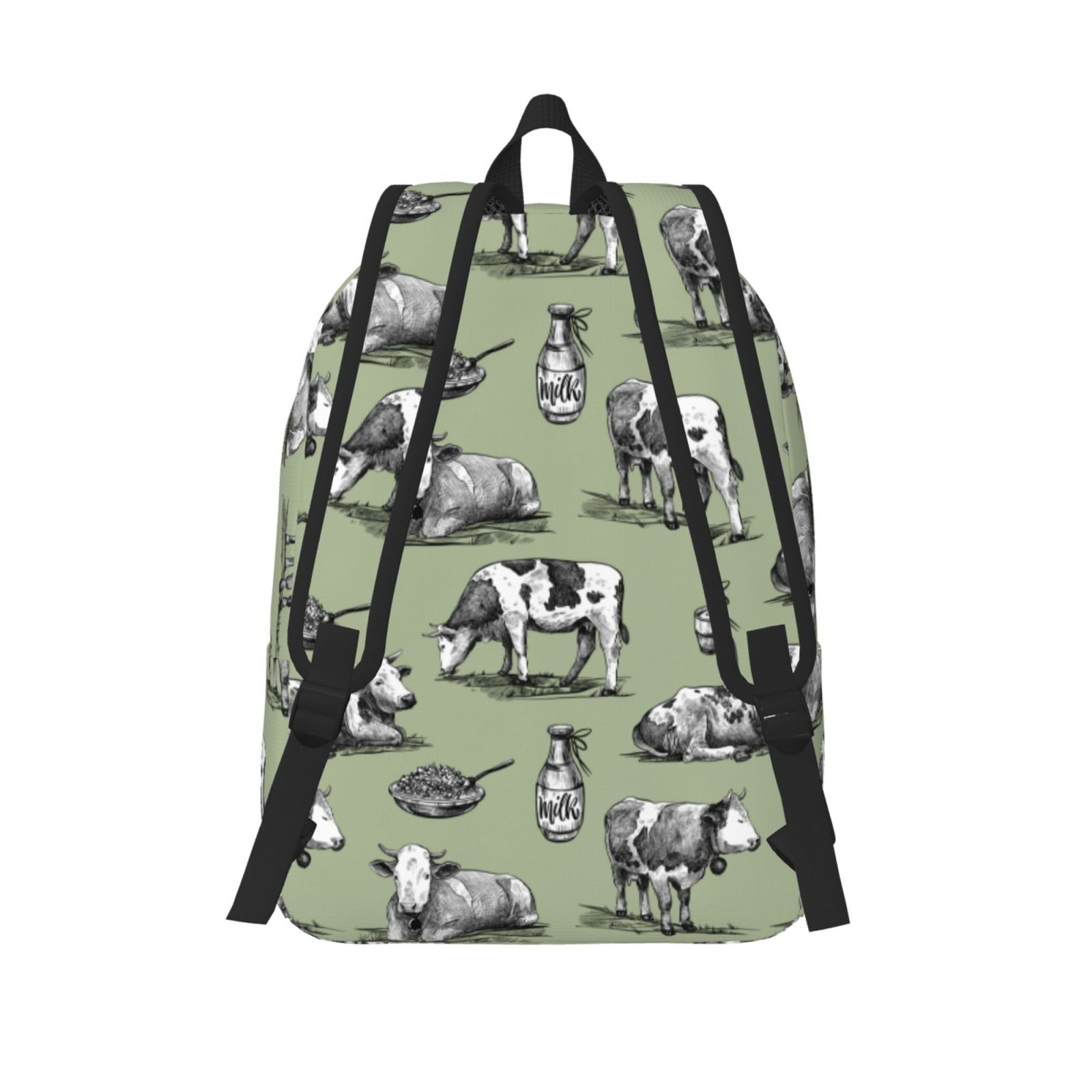 Picia Farm Cows Printed Canvas Daypack - Stylish and Durable Vintage Compact Backpack - Class, Work, Travel, or Laptop Bookbag,Organized Compartments-Small