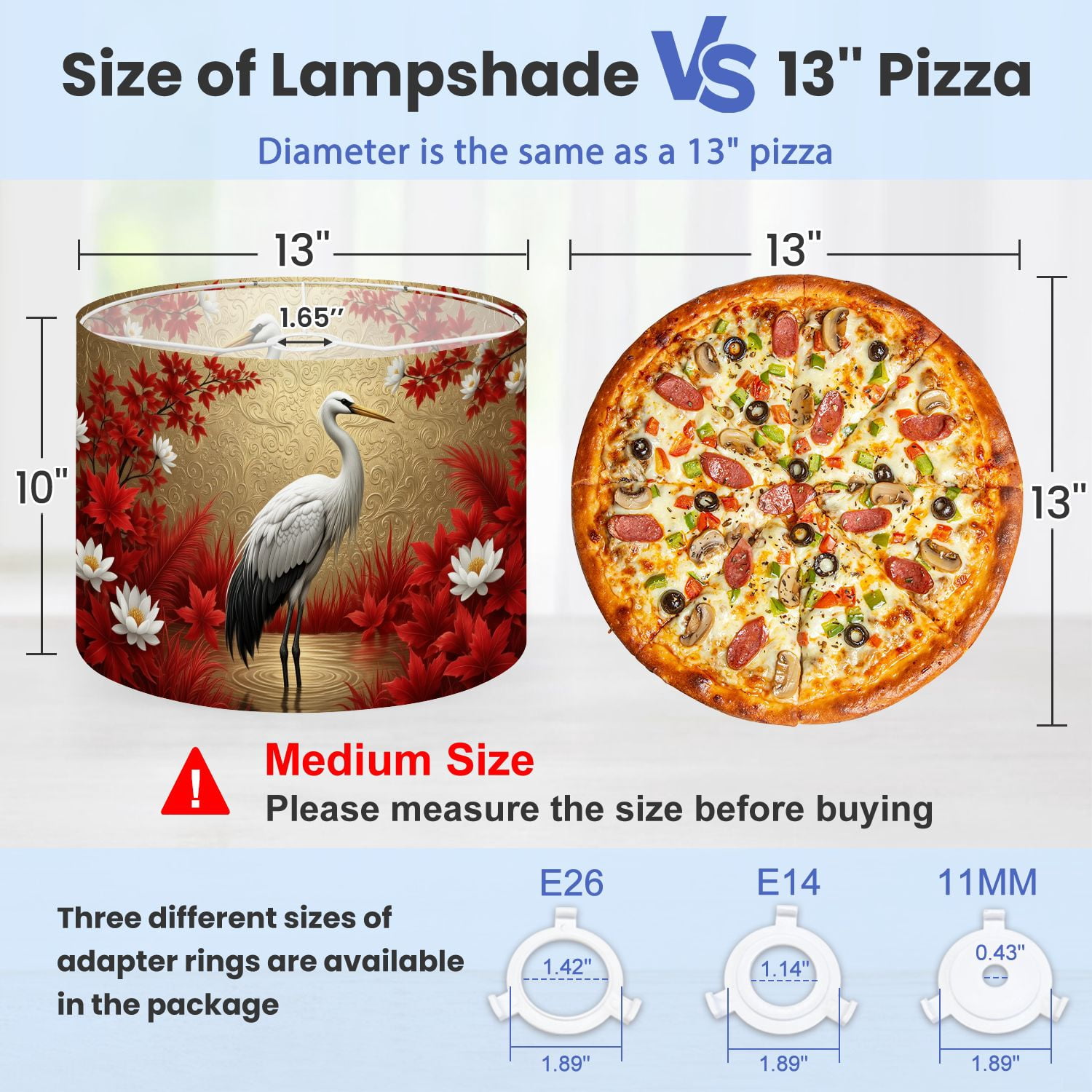Lampshades 2 Pack Elegant White Crane Wildlife Oriental Red Maple Leaves Lotus 13"x13"x10" Light Shade for Table Lamps Floor Lamp Shades Lampshade Replacement Easy Assembly