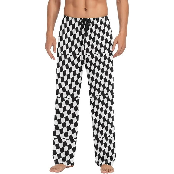 Top-kevin Men's Pajama Pants Black White Checker Lounge Pants Super Soft Winning Race Flag Pajama Bottoms