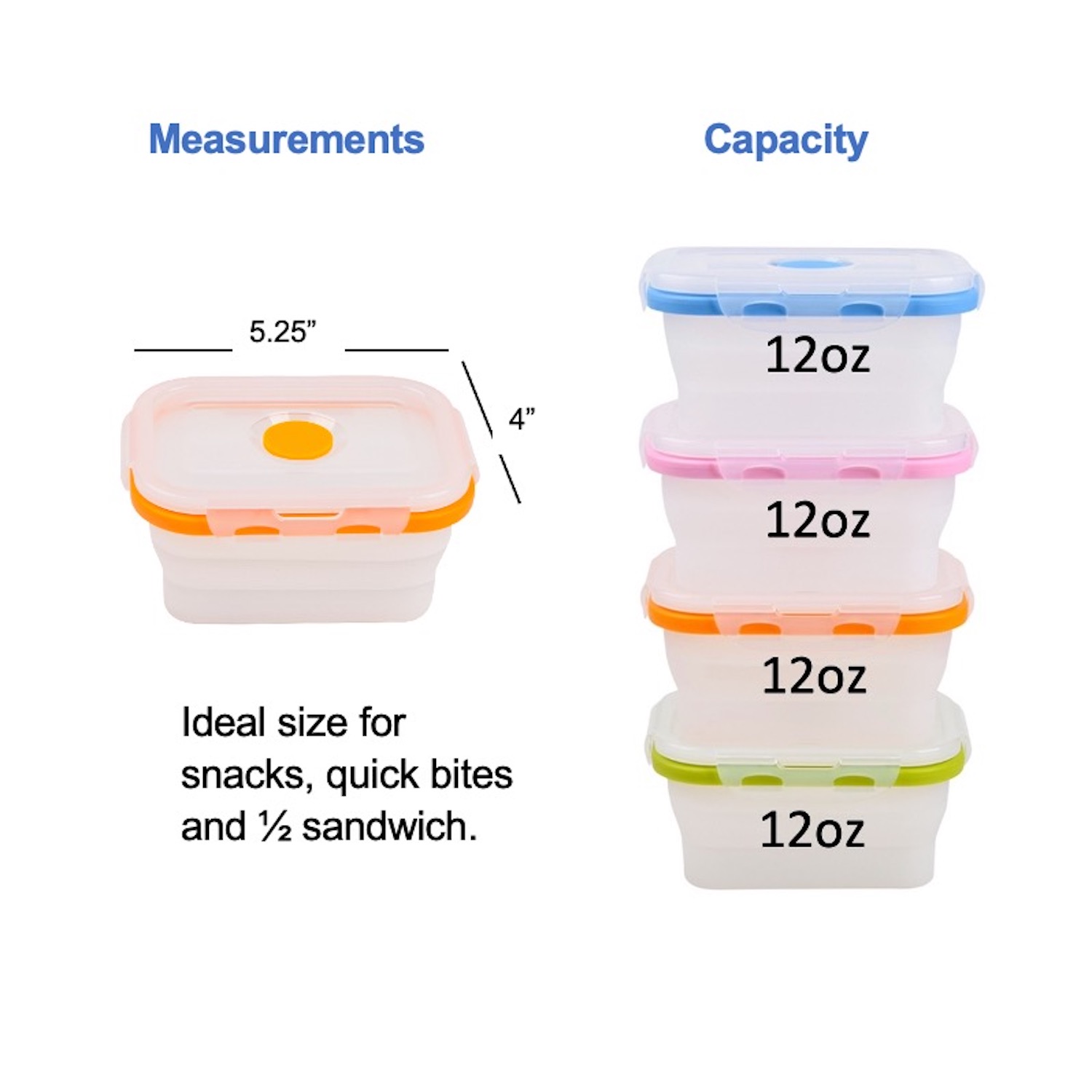  ECOBERI Collapsible Food Storage Containers, Airtight Snap-Top  Lids, Microwave, Dishwasher Safe, BPA Free Silicone, Set of 5: Home &  Kitchen