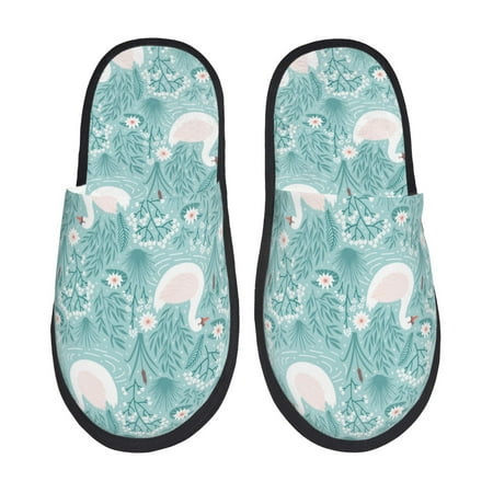 

Sikiie Swan And Flowers4 Fuzzy Slip-on Slippers Warm Cozy Soft Lightweight Memory Foam Indoor House ShoesLarge