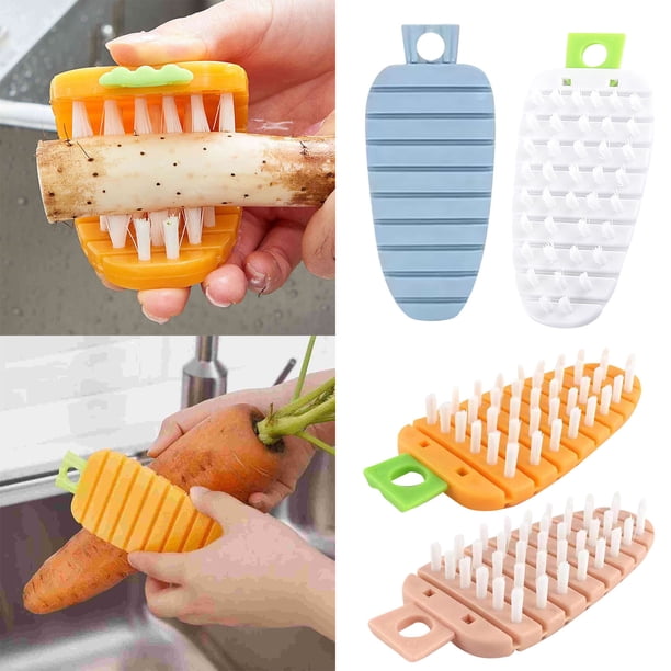 Fiudx Cepillo para Frutas y Verduras, Diseño Flexible, Mango Ergonómico, Cerdas Finas y Resistentes, Ranuras Fáciles de Limpiar, Multiusos, Limpieza de Cocina, Orificio de Almacenamiento, Paquete de