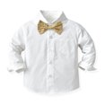 thumbnail image 5 of FYMNSI Baby Boy Long Sleeves Gentleman Outfit Clothes Sets Toddler Formal Bowtie Shirt Suspender Pants Wedding Dress Suits 2-3T Kahaki, 5 of 10