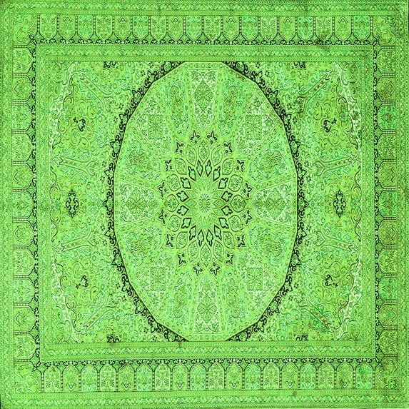 Ahgly Company Indoor Square Medallion Green Traditional Area Rugs, 4' Square