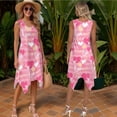 thumbnail image 3 of Psesaysky Couple Valentine's Day Outfit Matching Clothes for Husband Wife Pink Love Stripe Print Sleeveless Flared Sundress or Button Down Hawaiian Aloha Shirt for Date/Wedding, 3 of 7