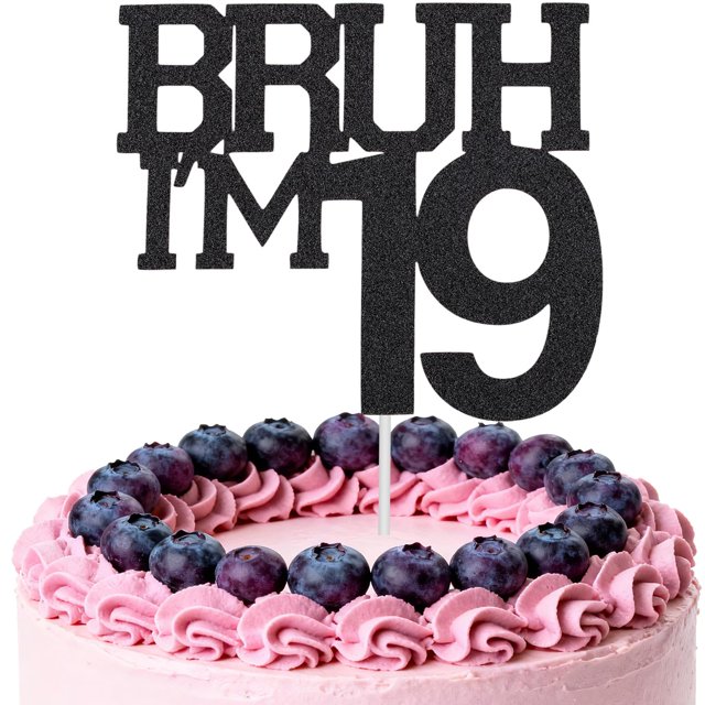 Cake Topper Penitue Brush I'm 19 Black Glitter Birthday