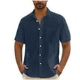 thumbnail image 2 of DPTALR George Men's Cotton Linen Short Sleeve,Casual Lightweight Button Down,Vacation Beach Summer Tops with Pocket,Dark Blue,Big and Tall Men L, 2 of 6