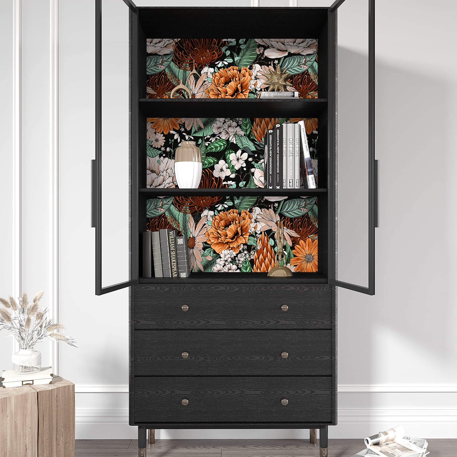 VEELIKE 17.7''x354" Vintage Daisy Peonies Floral Peel and Stick Wallpaper Self Adhesive Floral Mural for Bedroom Removable Decorative Flower Contact Paper for Cabinets Shelf Closet Bathroom Furniture