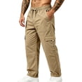 thumbnail image 2 of Cargo Pants for Mens Solid Color Multi Pocket Elastic Waist Drawstring Outdoor Workout Pants Casual Straight Leg Athletic Pants for Hiking, 2 of 7