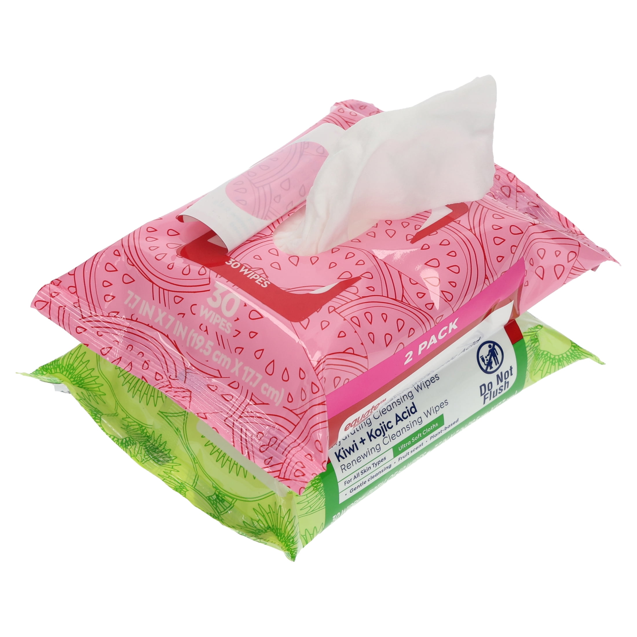 Equate Watermelon with Hyaluronic Acid and Kiwi with Kojic Acid Cleansing Wipes, 60 Count